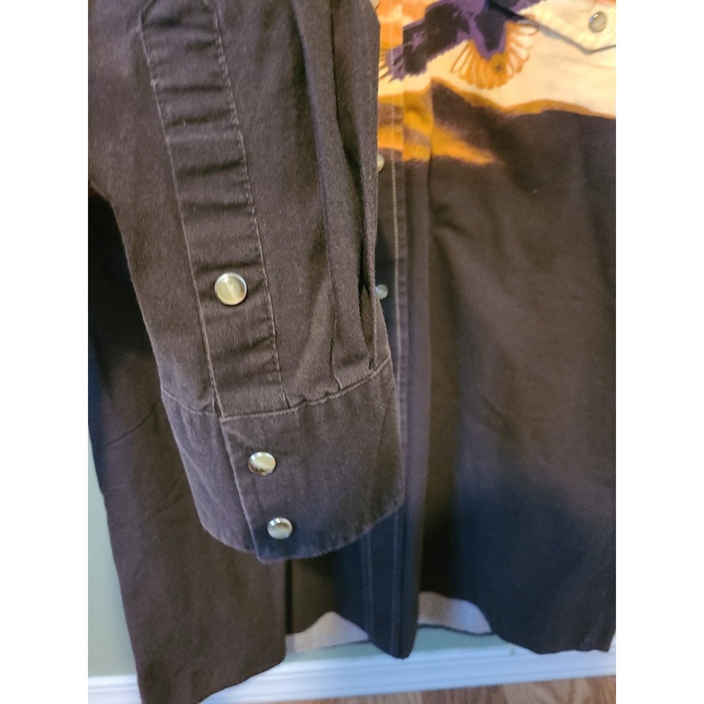 Vintage Roper Western Wear Button Up‎ Pearl Snap With Flying Eagles/Mountains L - Picture 7 of 8